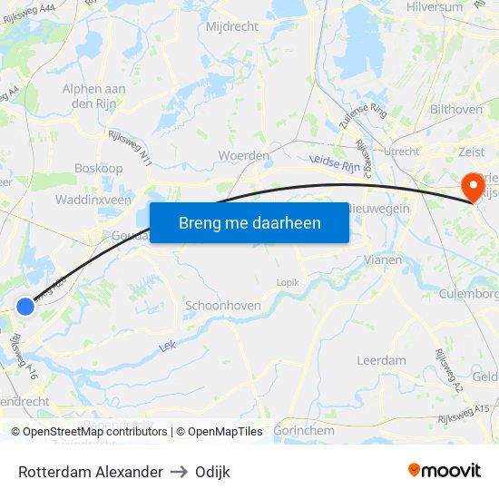 Rotterdam Alexander to Odijk map