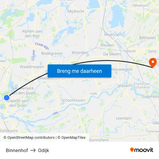 Binnenhof to Odijk map
