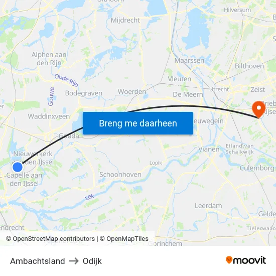 Ambachtsland to Odijk map