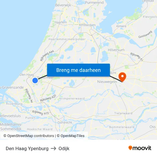 Den Haag Ypenburg to Odijk map