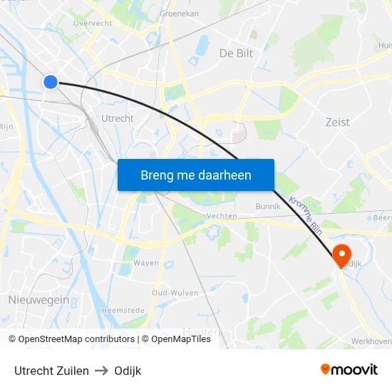 Utrecht Zuilen to Odijk map