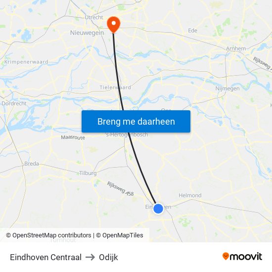 Eindhoven Centraal to Odijk map