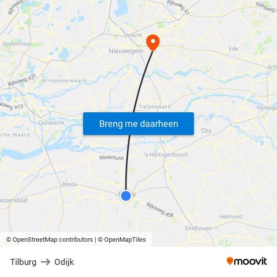 Tilburg to Odijk map