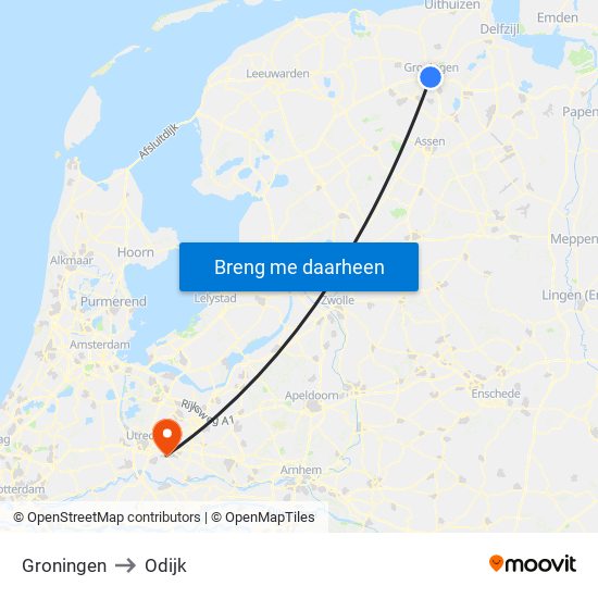 Groningen to Odijk map