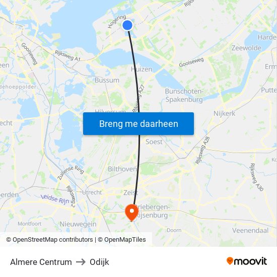 Almere Centrum to Odijk map