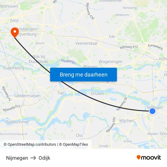 Nijmegen to Odijk map