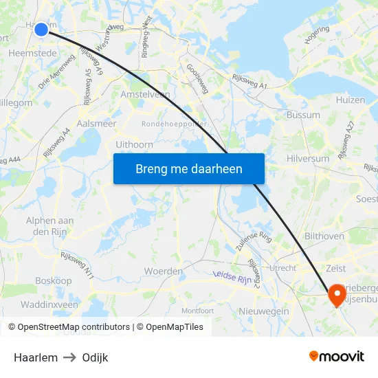 Haarlem to Odijk map