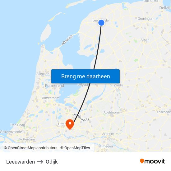 Leeuwarden to Odijk map