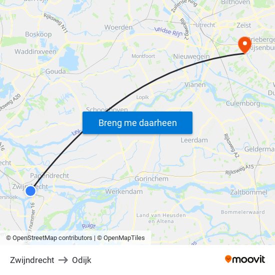 Zwijndrecht to Odijk map