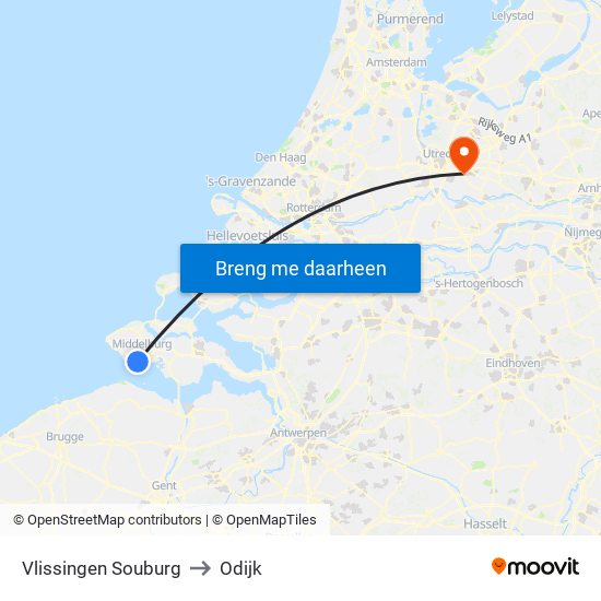 Vlissingen Souburg to Odijk map