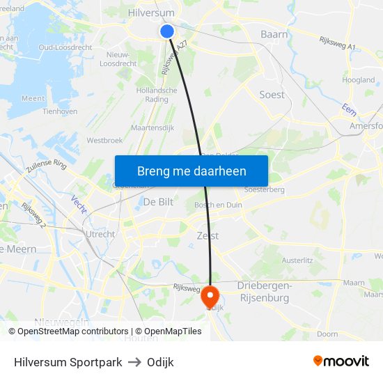 Hilversum Sportpark to Odijk map