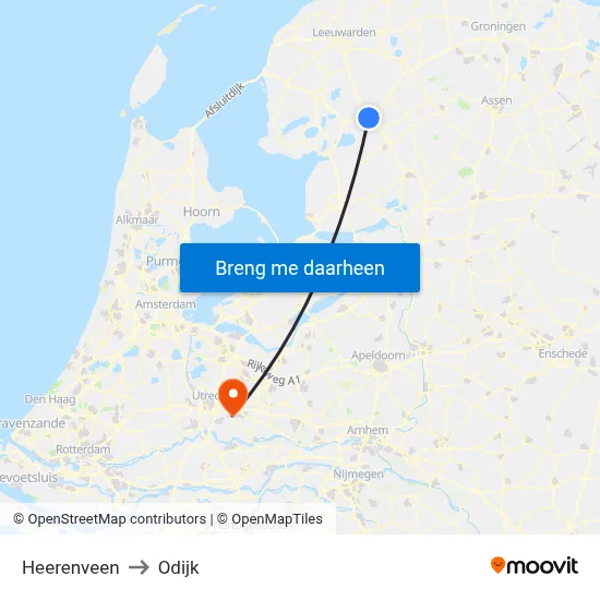 Heerenveen to Odijk map