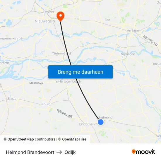 Helmond Brandevoort to Odijk map