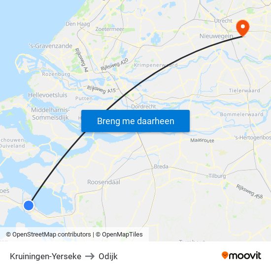 Kruiningen-Yerseke to Odijk map