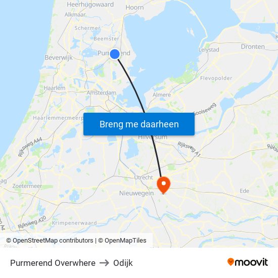 Purmerend Overwhere to Odijk map