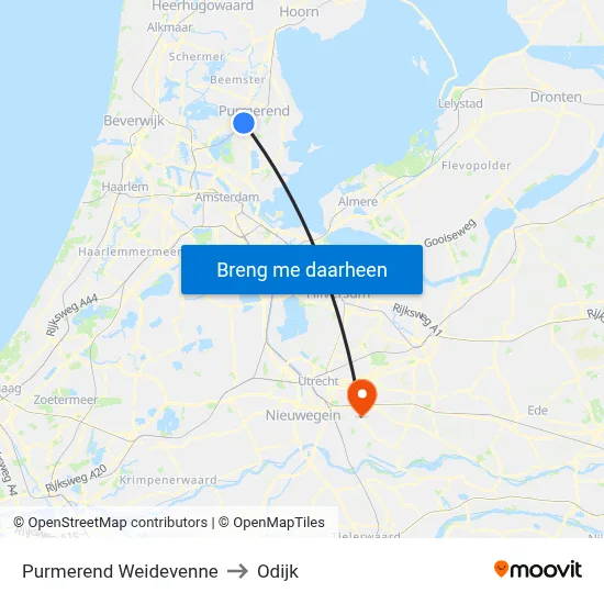 Purmerend Weidevenne to Odijk map