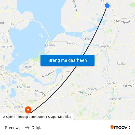 Steenwijk to Odijk map