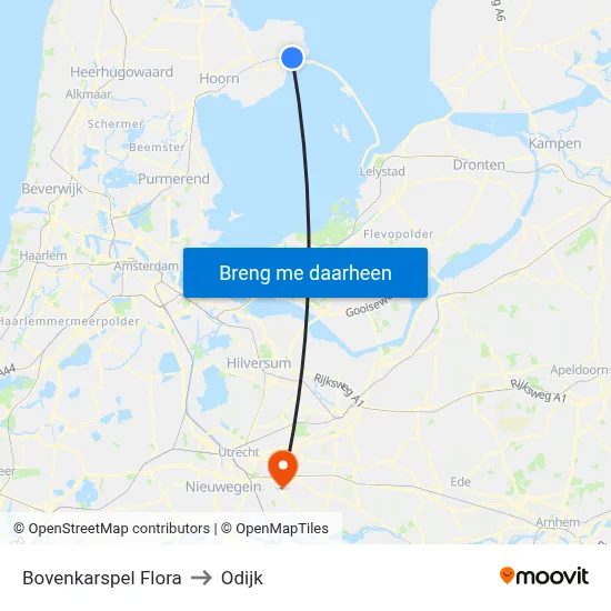 Bovenkarspel Flora to Odijk map