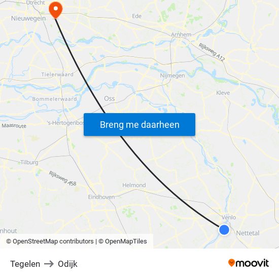 Tegelen to Odijk map