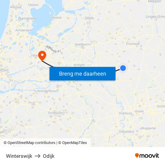 Winterswijk to Odijk map