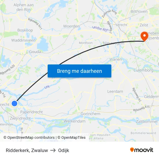 Ridderkerk, Zwaluw to Odijk map