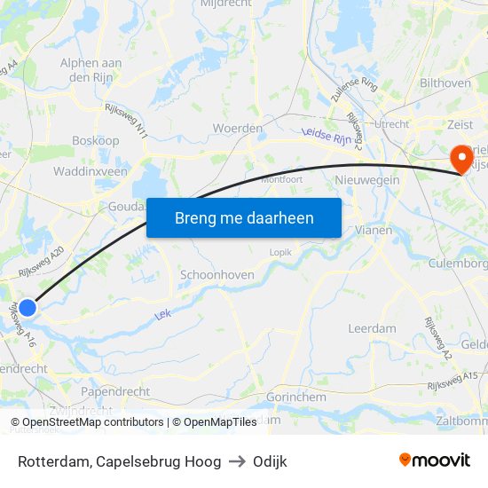 Rotterdam, Capelsebrug Hoog to Odijk map