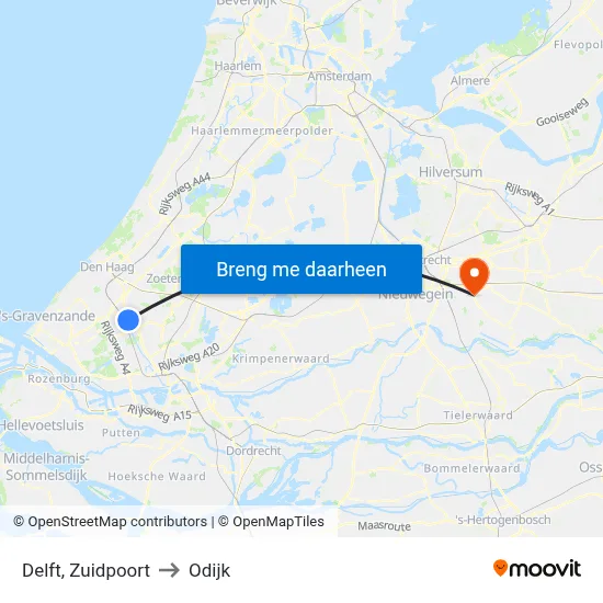 Delft, Zuidpoort to Odijk map