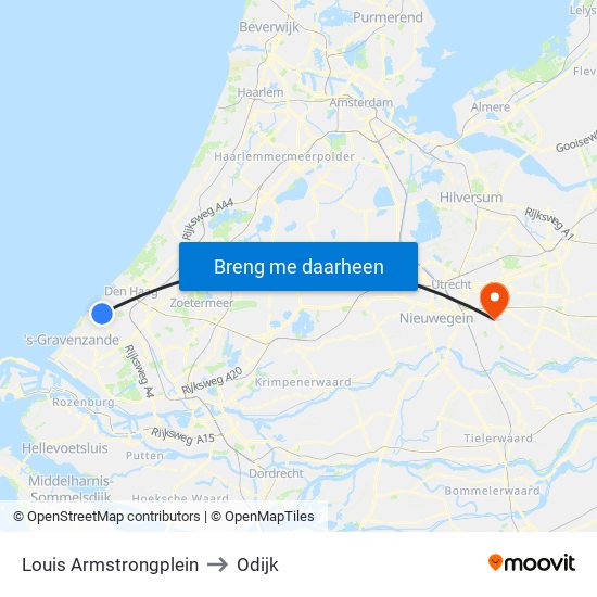 Louis Armstrongplein to Odijk map