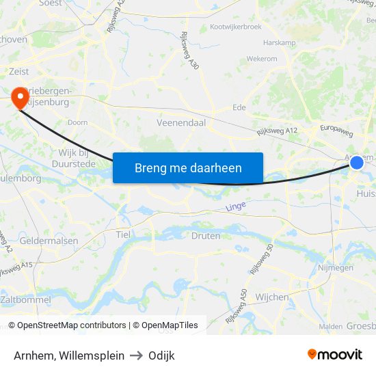 Arnhem, Willemsplein to Odijk map