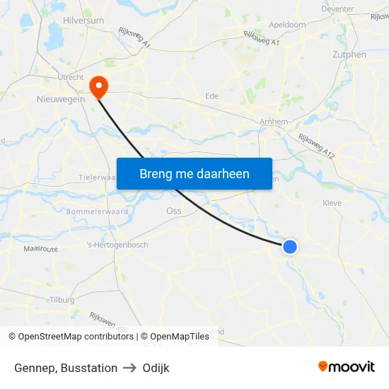 Gennep, Busstation to Odijk map