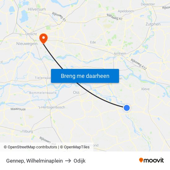 Gennep, Wilhelminaplein to Odijk map