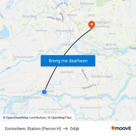 Gorinchem, Station (Perron H) to Odijk map