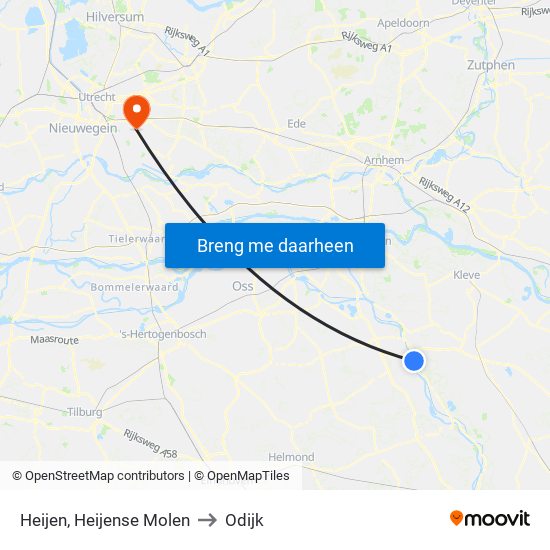 Heijen, Heijense Molen to Odijk map