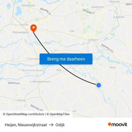 Heijen, Nieuwwijkstraat to Odijk map