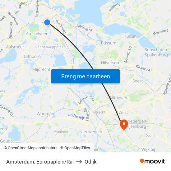Amsterdam, Europaplein/Rai to Odijk map