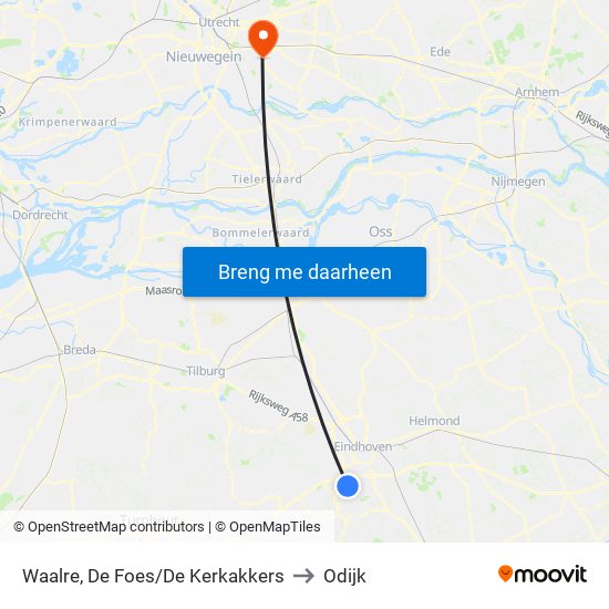Waalre, De Foes/De Kerkakkers to Odijk map