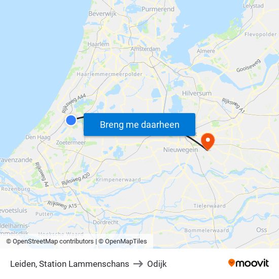 Leiden, Station Lammenschans to Odijk map