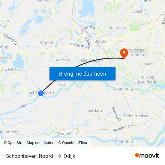 Schoonhoven, Noord to Odijk map