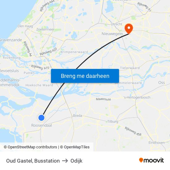 Oud Gastel, Busstation to Odijk map