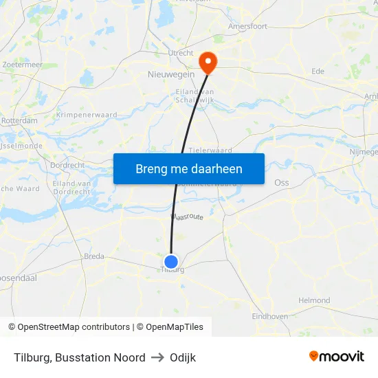 Tilburg, Busstation Noord to Odijk map