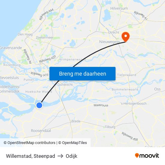 Willemstad, Steenpad to Odijk map