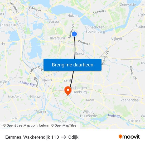 Eemnes, Wakkerendijk 110 to Odijk map