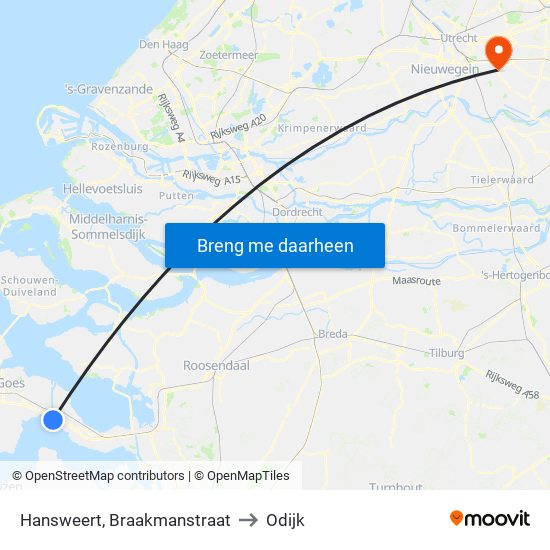 Hansweert, Braakmanstraat to Odijk map