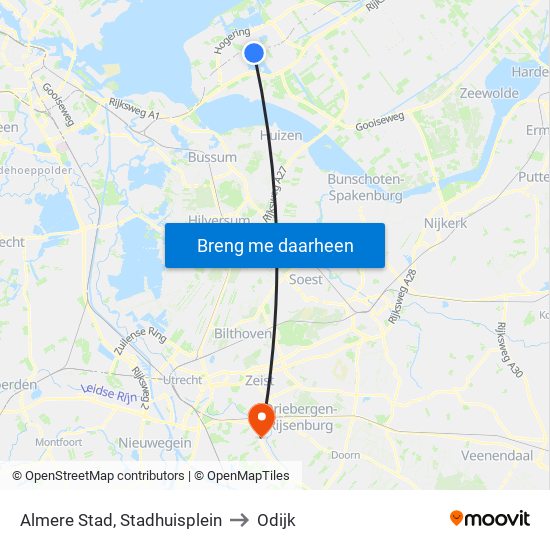 Almere Stad, Stadhuisplein to Odijk map