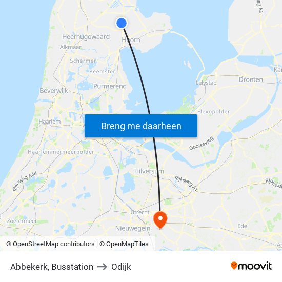 Abbekerk, Busstation to Odijk map