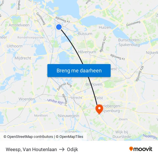Weesp, Van Houtenlaan to Odijk map