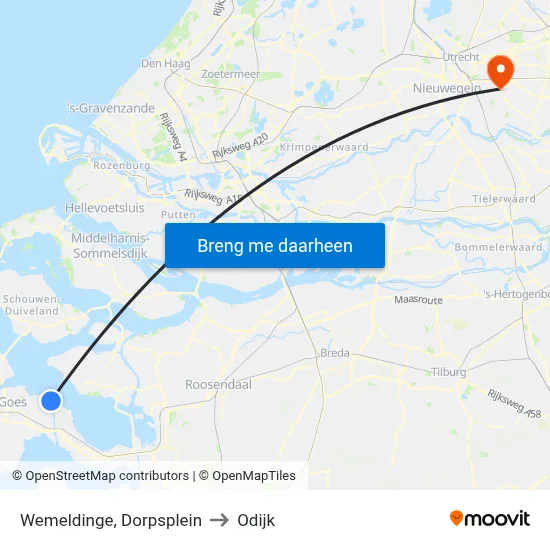 Wemeldinge, Dorpsplein to Odijk map