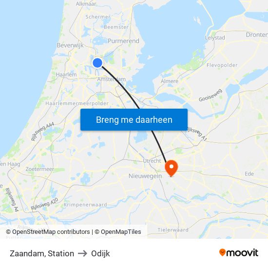 Zaandam, Station to Odijk map