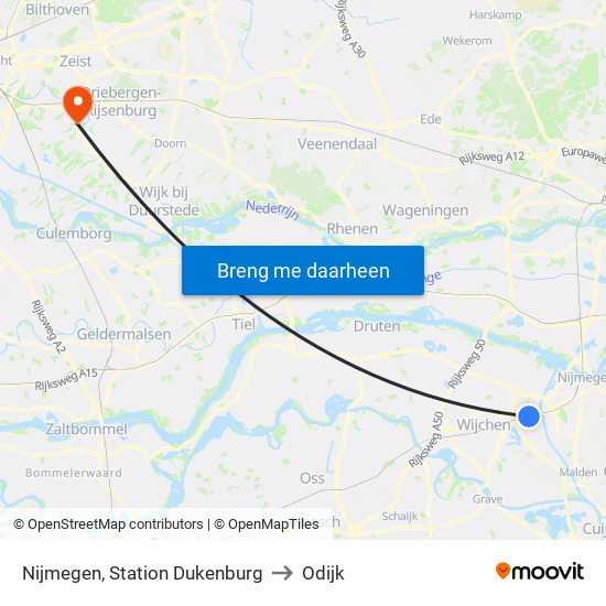 Nijmegen, Station Dukenburg to Odijk map