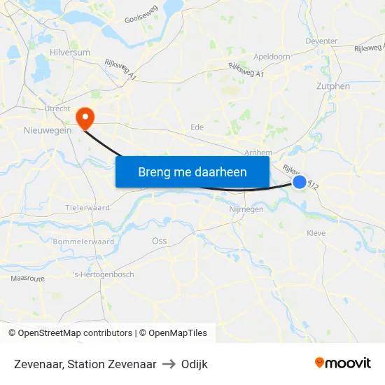 Zevenaar, Station Zevenaar to Odijk map